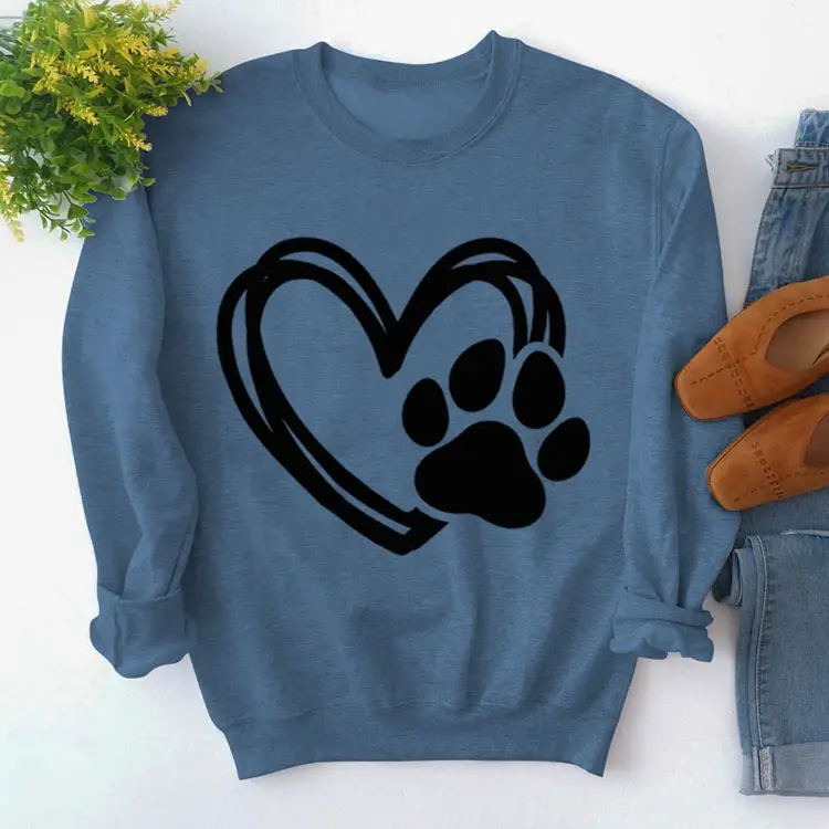 Green Turtleneck Sweatshirt with Heart Paw Print