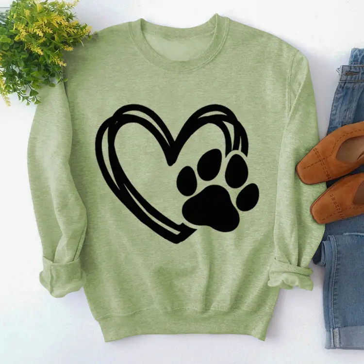 Green Turtleneck Sweatshirt with Heart Paw Print