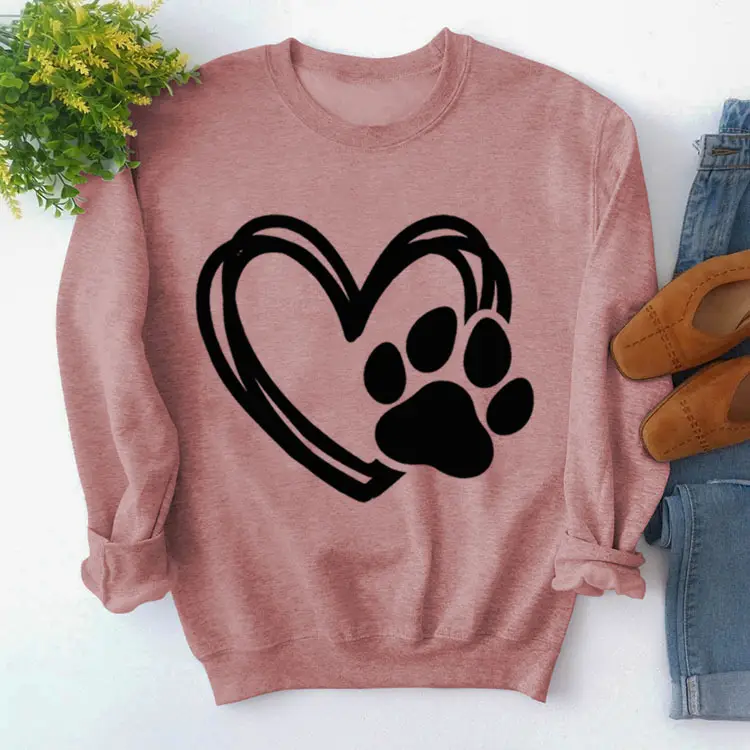 Green Turtleneck Sweatshirt with Heart Paw Print
