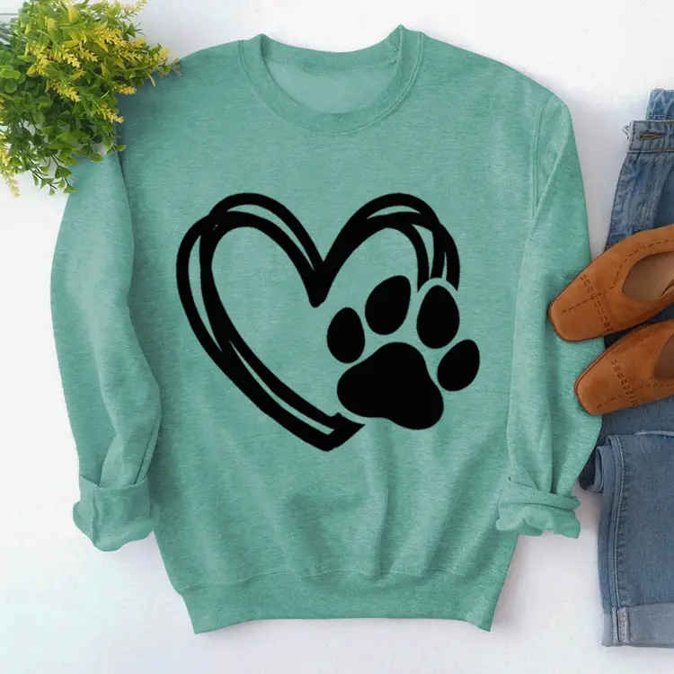 Green Turtleneck Sweatshirt with Heart Paw Print