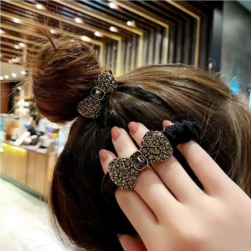 Korean Bow Hair Ring with Full Diamond Design