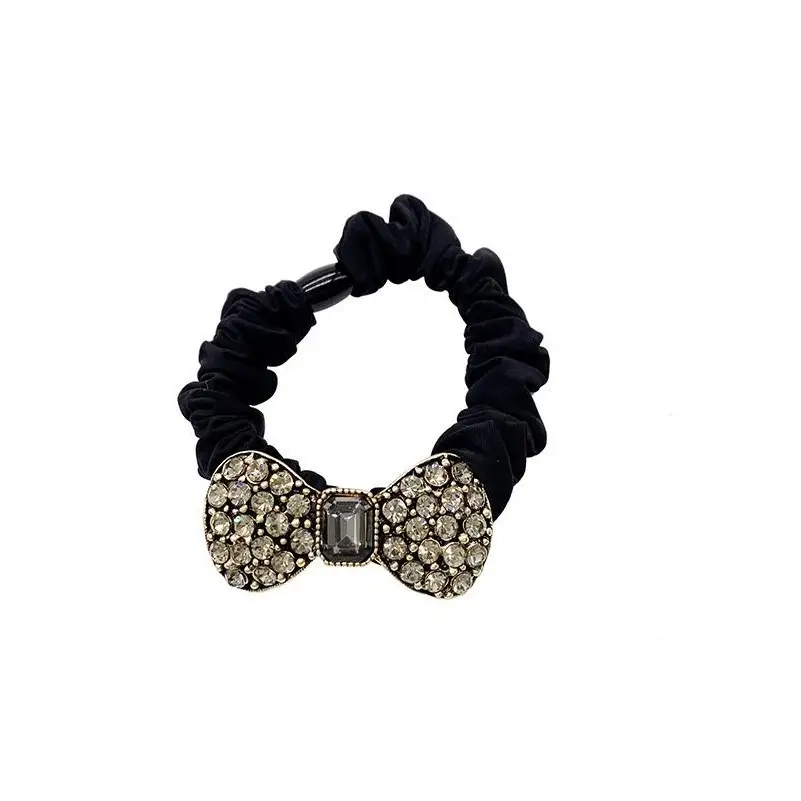 Korean Bow Hair Ring with Full Diamond Design