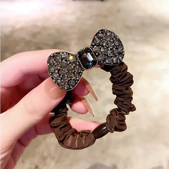 Korean Bow Hair Ring with Full Diamond Design