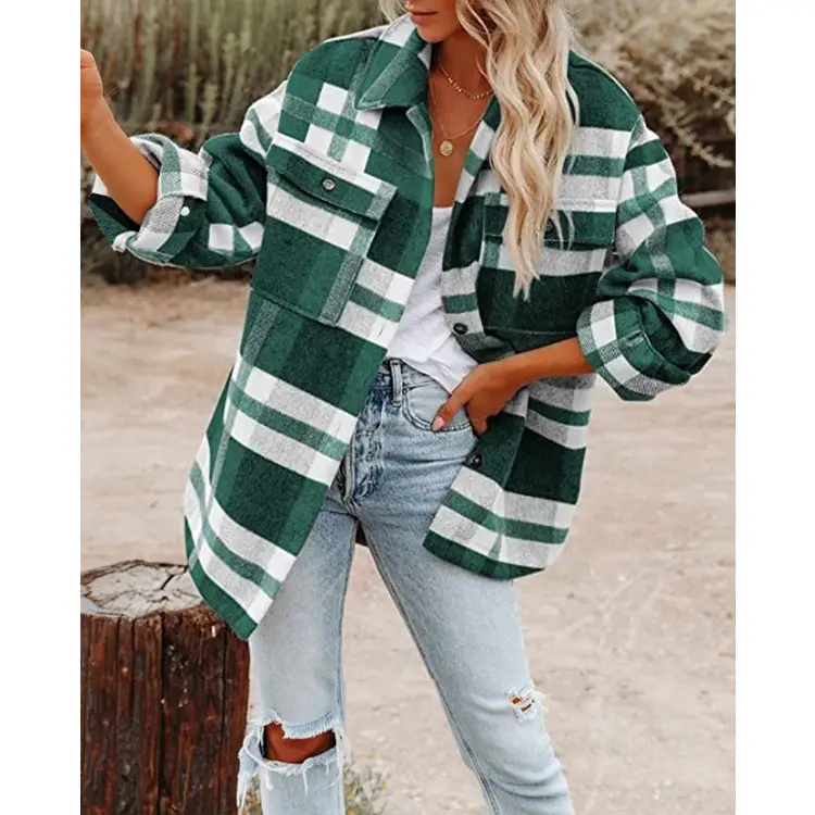 Long Sleeve Plaid Coat Thickened Woolen Women Autumn Winter - Image 5
