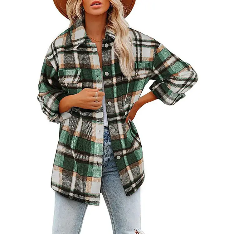 Long Sleeve Plaid Coat Thickened Woolen Women Autumn Winter - Image 7