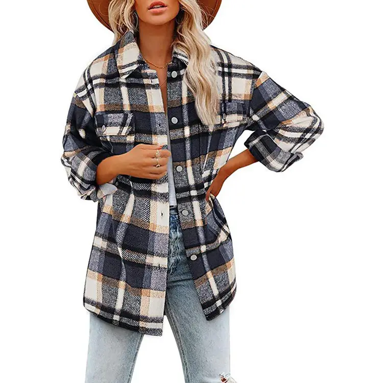 Long Sleeve Plaid Coat Thickened Woolen Women Autumn Winter - Image 8