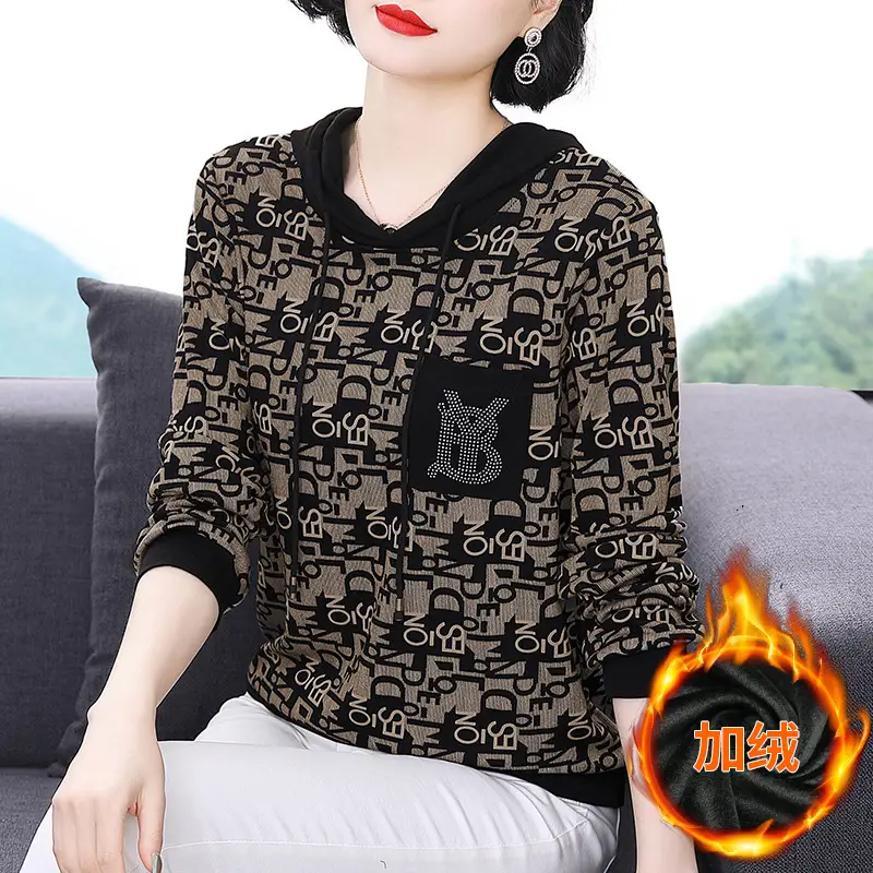 2023 Printed Hooded Long Sleeve Pullover Shirt Black - Image 4