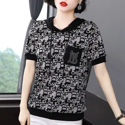 2023 Printed Hooded Long Sleeve Pullover Shirt Black - Image 5