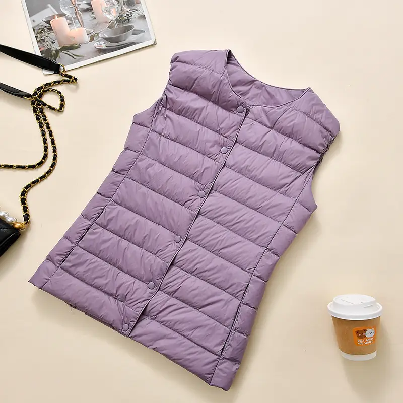 Women's Light Grey Waistcoat Jacket with Duck Down Fill - Image 10