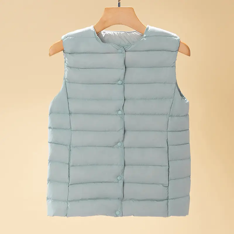 Women's Light Grey Waistcoat Jacket with Duck Down Fill - Image 7