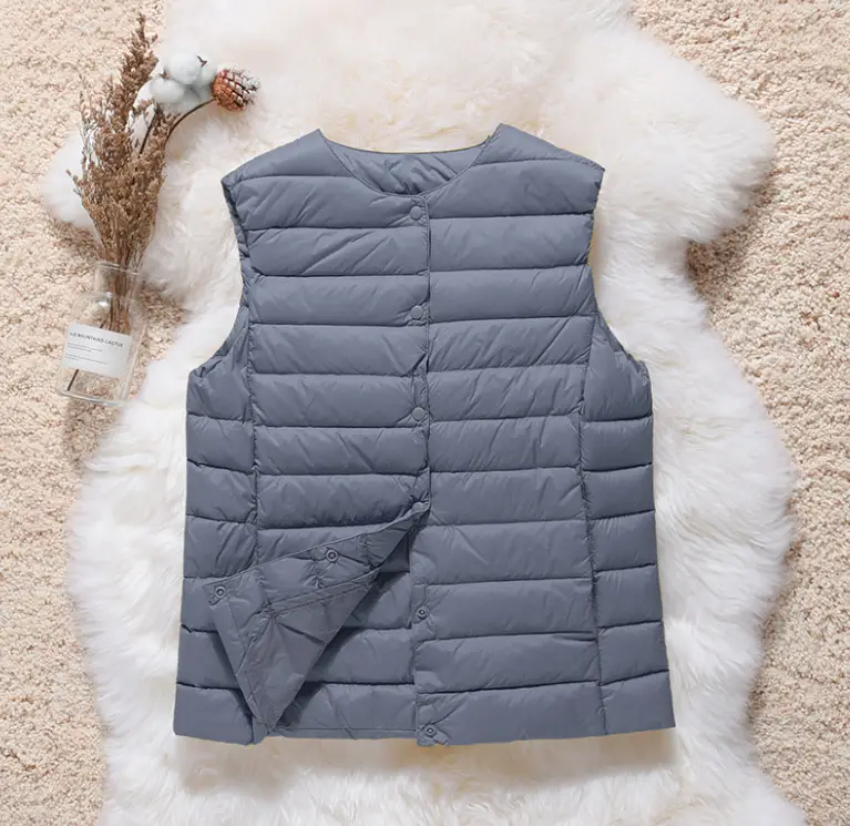 Women's Light Grey Waistcoat Jacket with Duck Down Fill - Image 9
