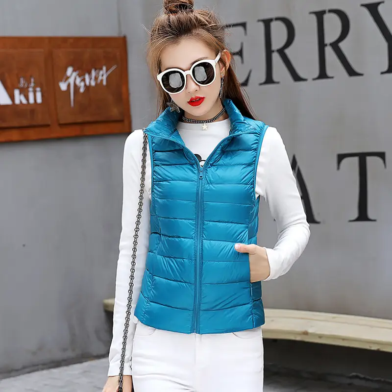 Women Red Stand Collar Puffer Vest Large Winter Lightweight Vest - Image 10