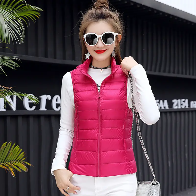 Women Red Stand Collar Puffer Vest Large Winter Lightweight Vest - Image 11