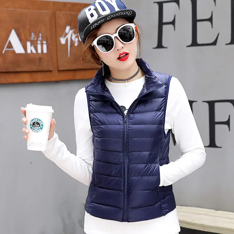 Women Red Stand Collar Puffer Vest Large Winter Lightweight Vest - Image 12