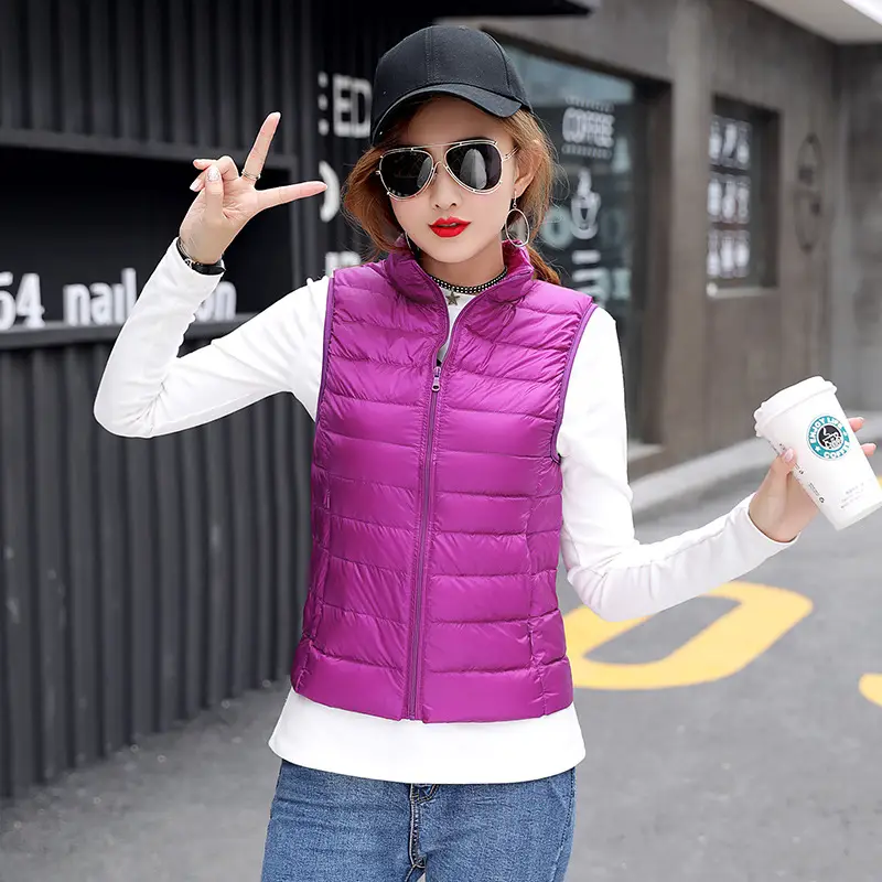 Women Red Stand Collar Puffer Vest Large Winter Lightweight Vest - Image 2