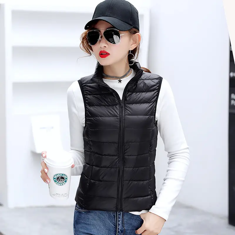 Women Red Stand Collar Puffer Vest Large Winter Lightweight Vest - Image 3