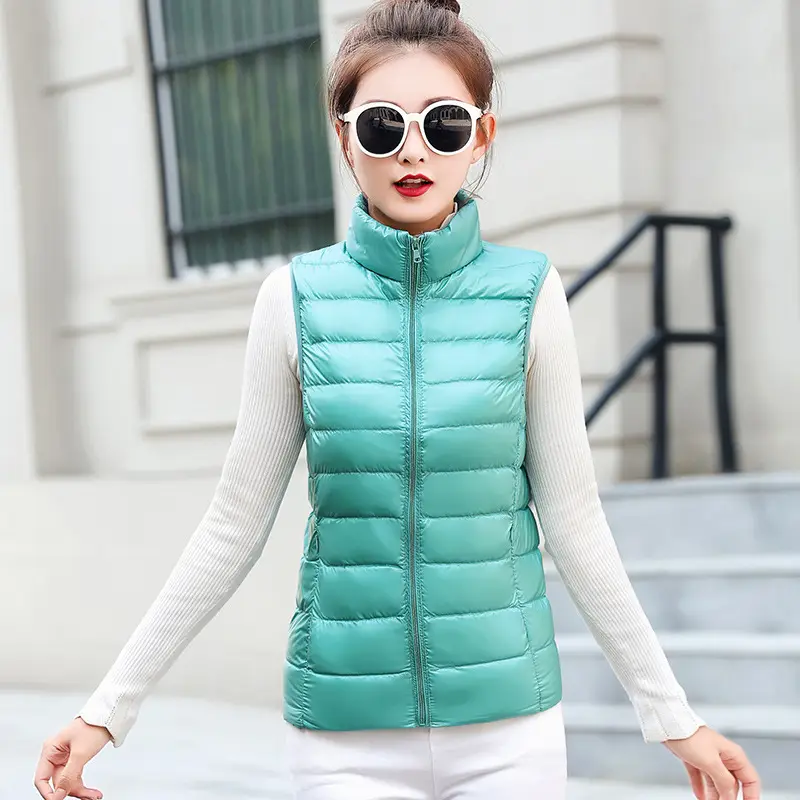 Women Red Stand Collar Puffer Vest Large Winter Lightweight Vest - Image 5