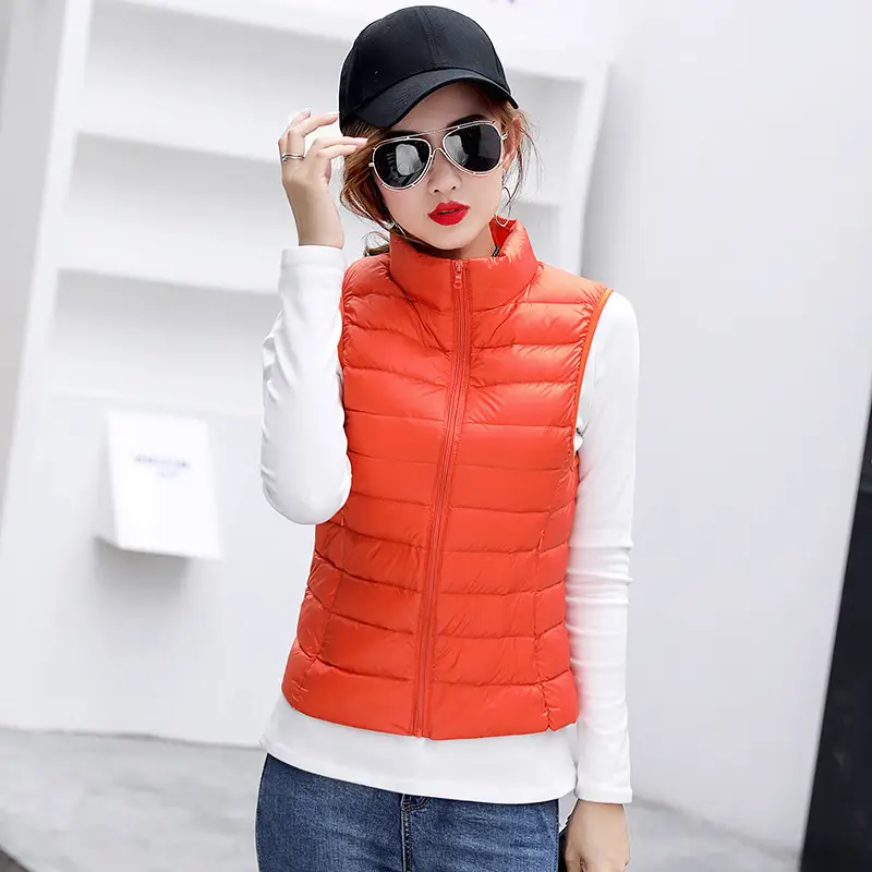 Women Red Stand Collar Puffer Vest Large Winter Lightweight Vest - Image 6