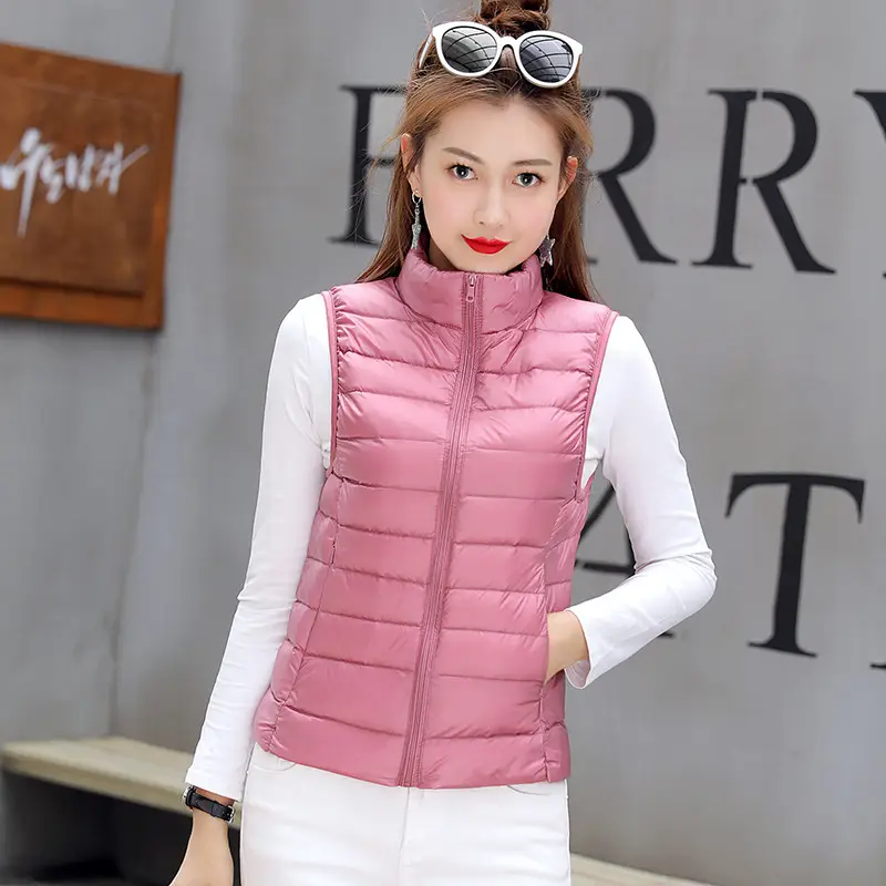Women Red Stand Collar Puffer Vest Large Winter Lightweight Vest - Image 8