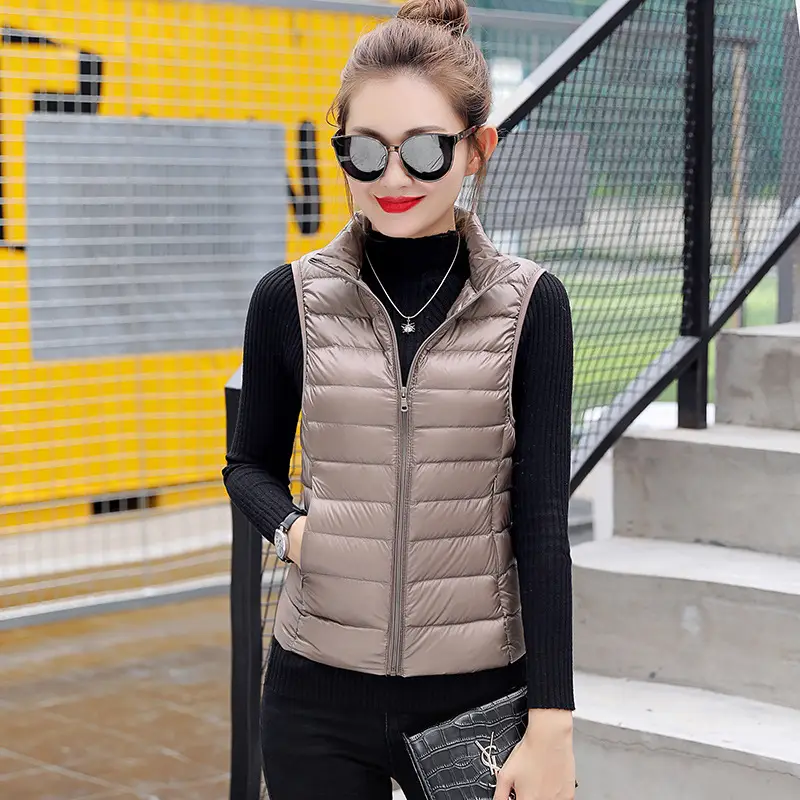 Women Red Stand Collar Puffer Vest Large Winter Lightweight Vest - Image 9