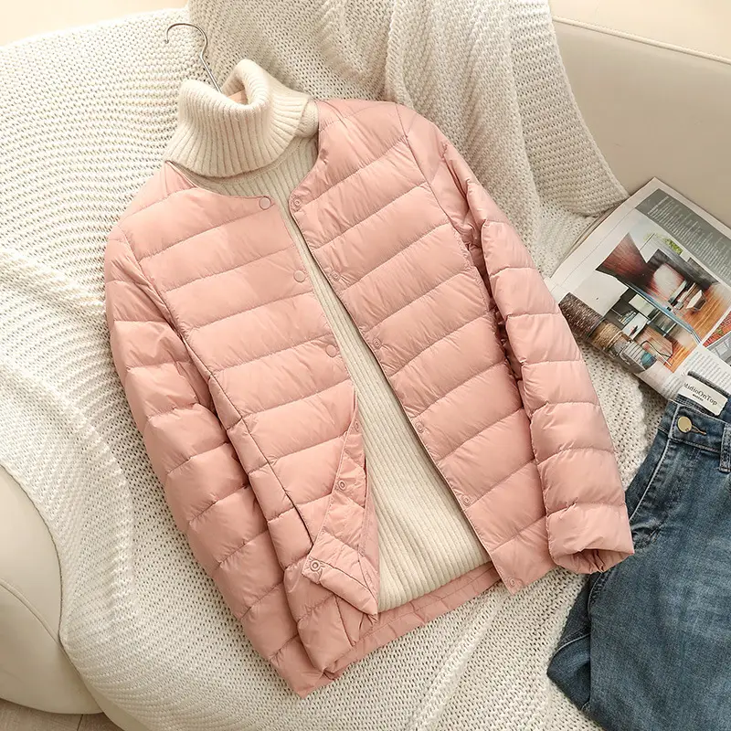 Women's Beige Down Puffer Jacket Winter Warm Short Sleeve - Image 10