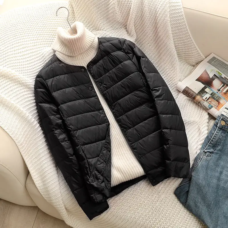 Women's Beige Down Puffer Jacket Winter Warm Short Sleeve - Image 11