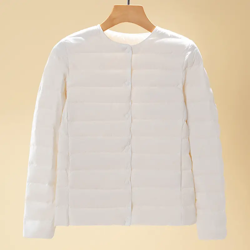 Women's Beige Down Puffer Jacket Winter Warm Short Sleeve - Image 13