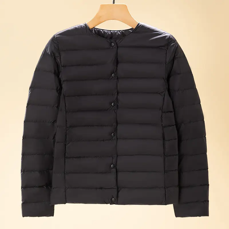 Women's Beige Down Puffer Jacket Winter Warm Short Sleeve - Image 2
