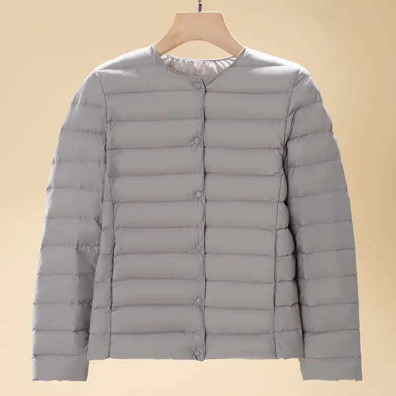 Women's Beige Down Puffer Jacket Winter Warm Short Sleeve - Image 5