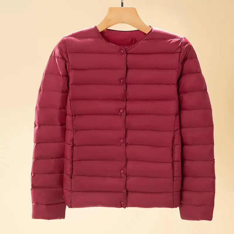 Women's Beige Down Puffer Jacket Winter Warm Short Sleeve - Image 6