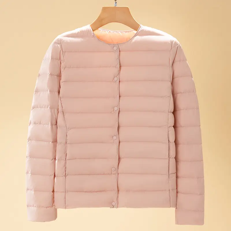 Women's Beige Down Puffer Jacket Winter Warm Short Sleeve - Image 7