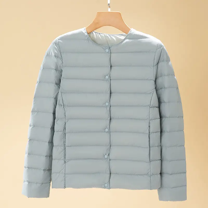 Women's Beige Down Puffer Jacket Winter Warm Short Sleeve - Image 8