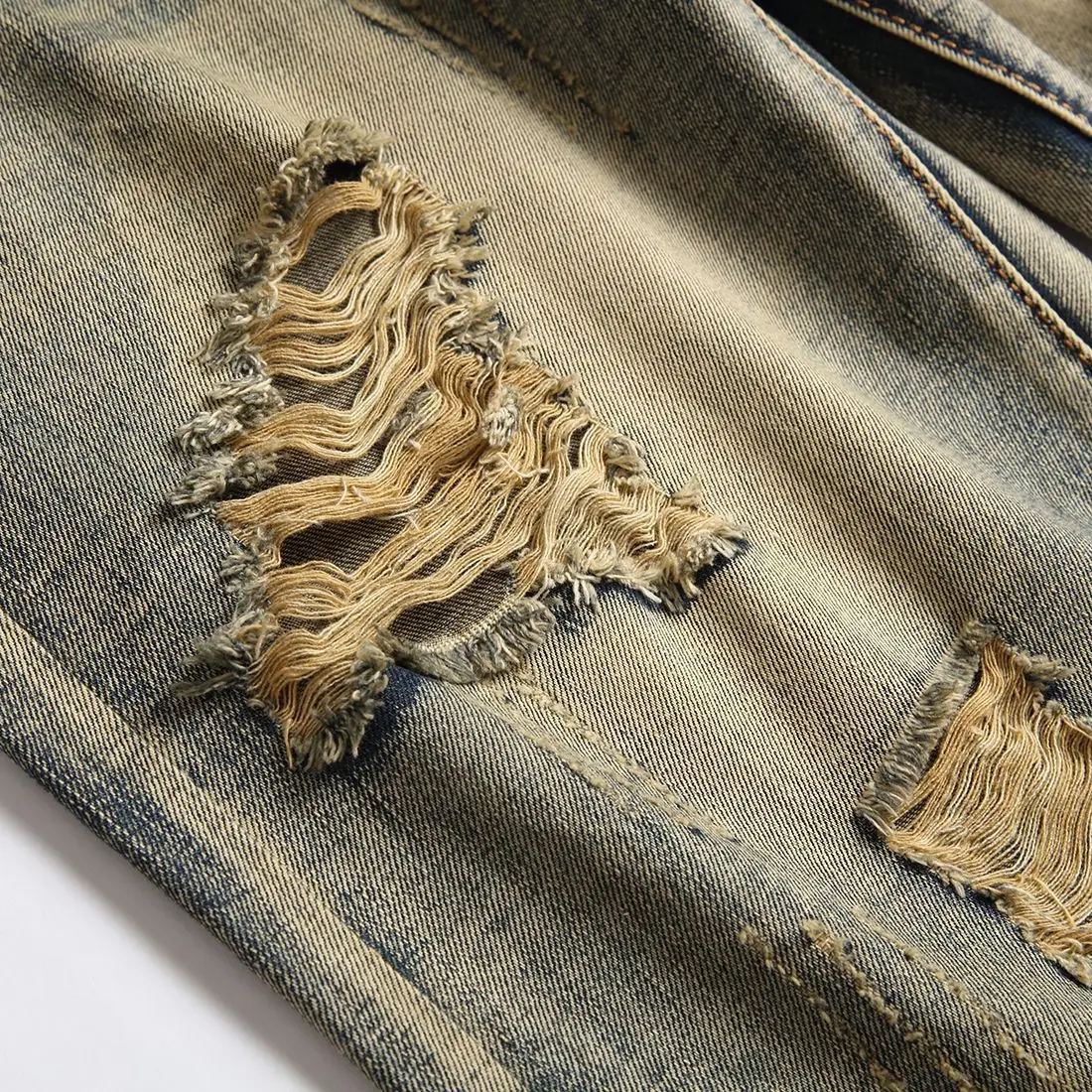 Men Denim Shorts with Multiple Hole Design - Image 4