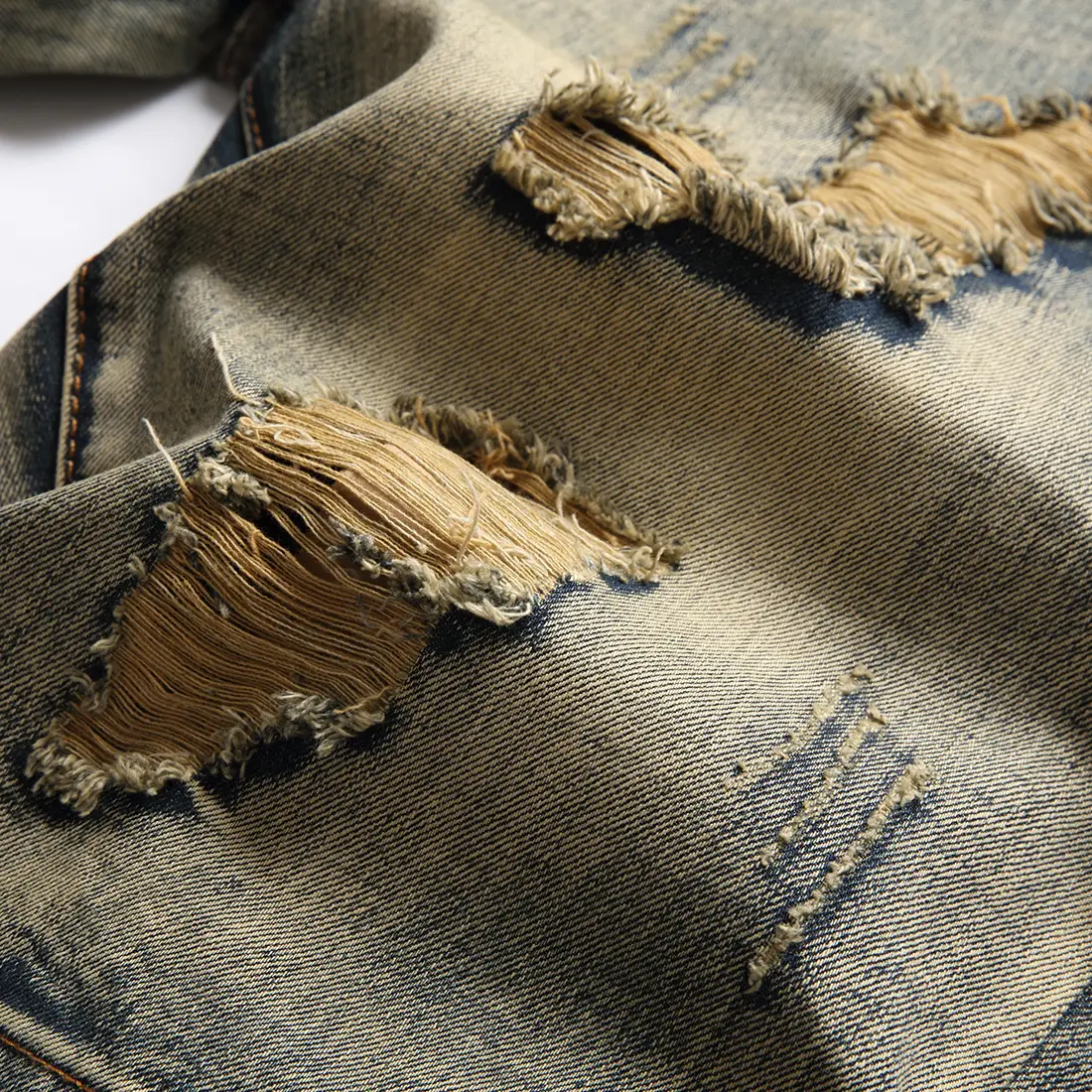 Men Denim Shorts with Multiple Hole Design - Image 5