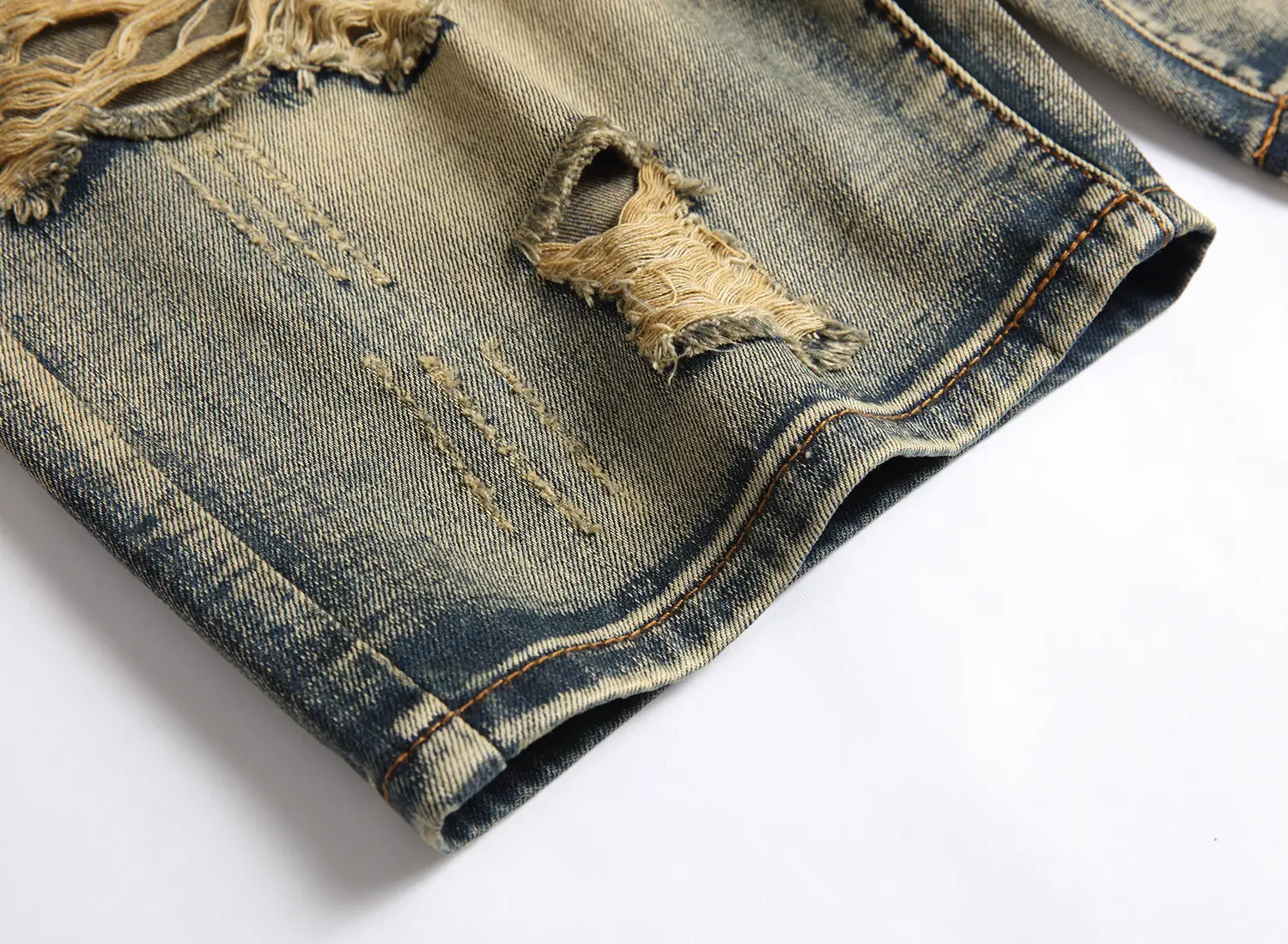 Men Denim Shorts with Multiple Hole Design — feature 11
