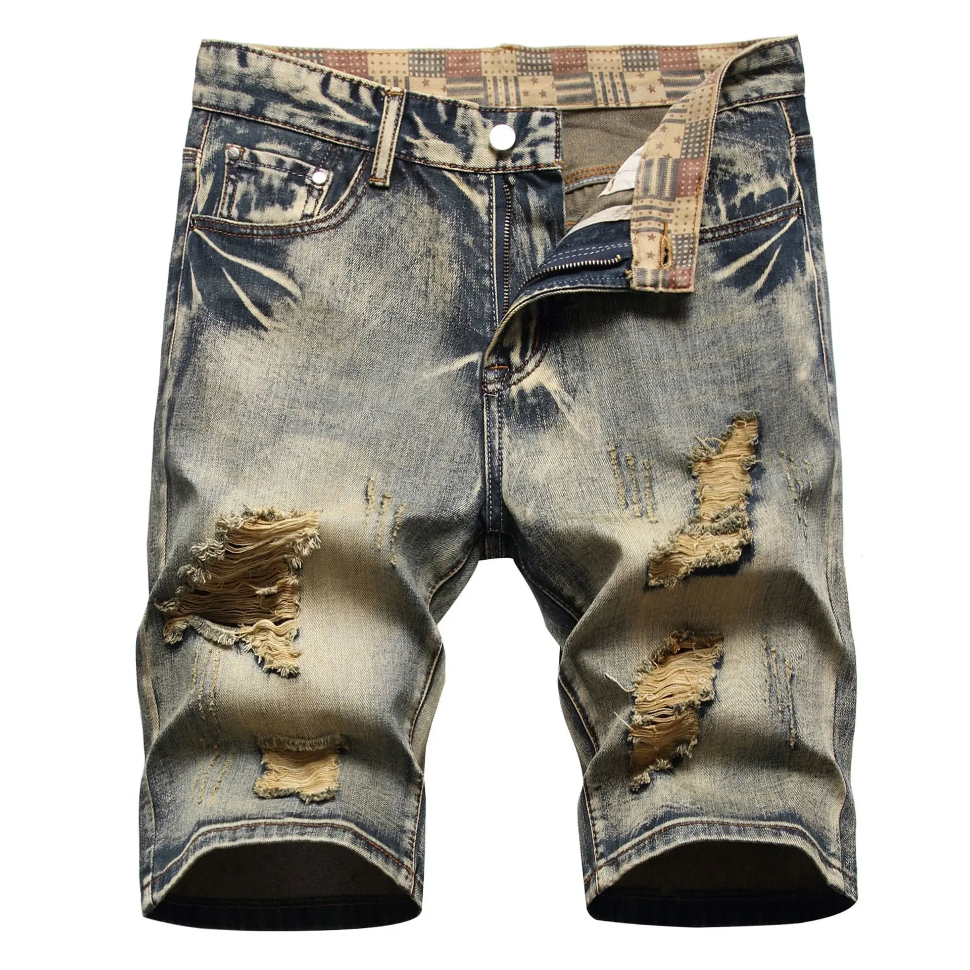 Men Denim Shorts with Multiple Hole Design — feature 2