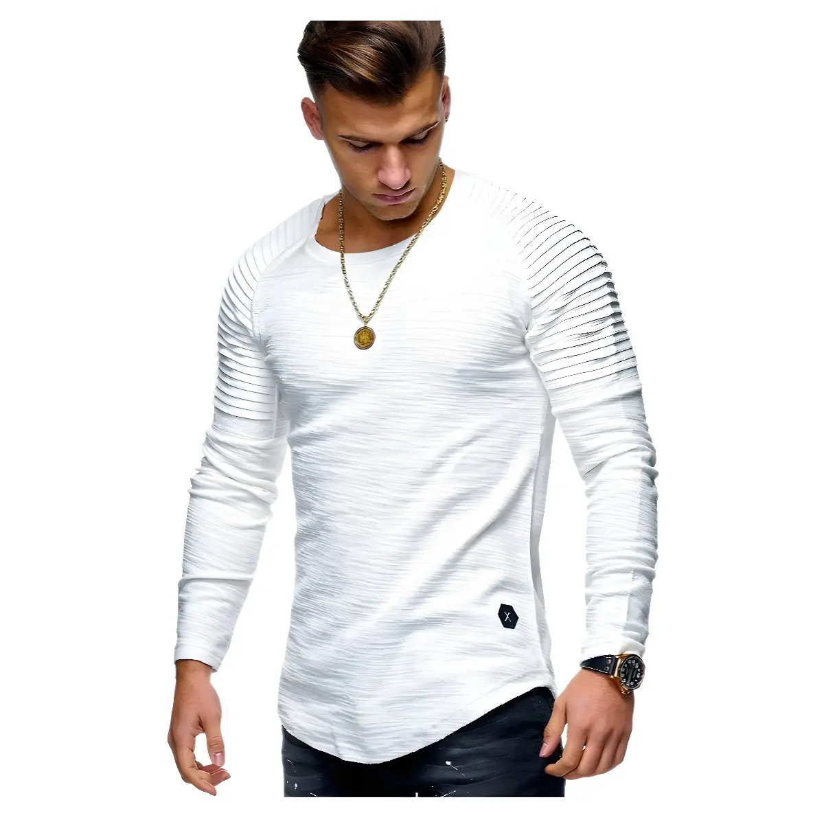 Military Green Slim Fit Long Sleeve Crewneck T-Shirt for Men - Image 6