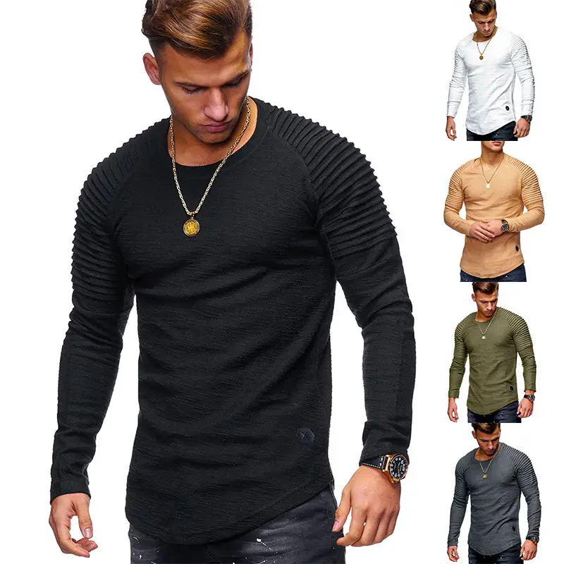 Military Green Slim Fit Long Sleeve Crewneck T-Shirt for Men - Image 7