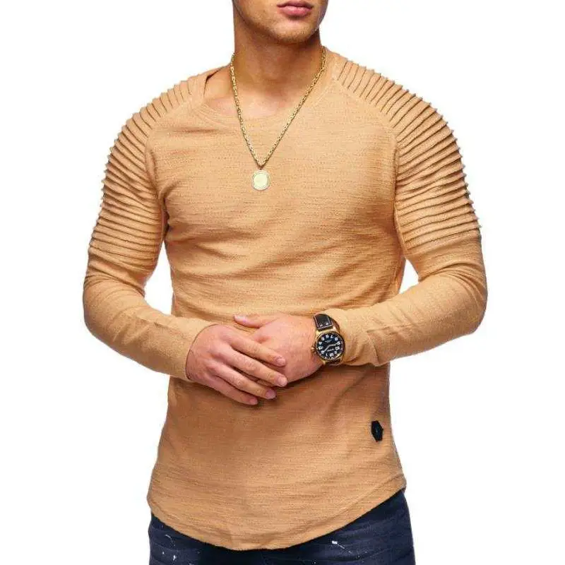 Military Green Slim Fit Long Sleeve Crewneck T-Shirt for Men - Image 2