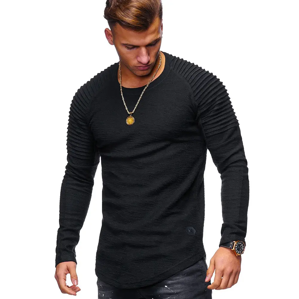 Military Green Slim Fit Long Sleeve Crewneck T-Shirt for Men - Image 3