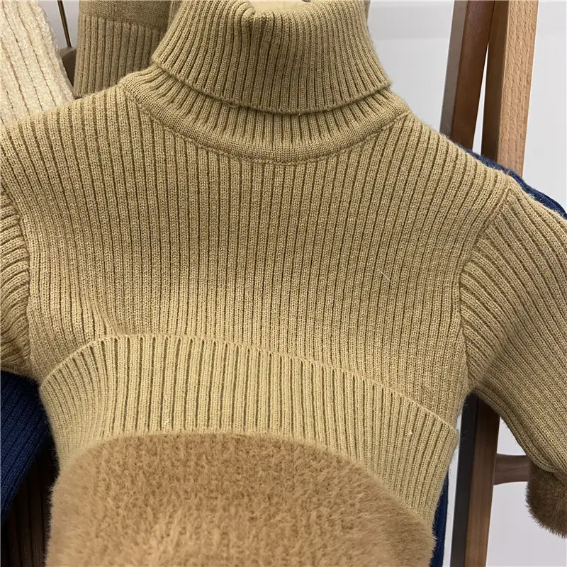 White Velvet Turtleneck Sweater for Boys Girls