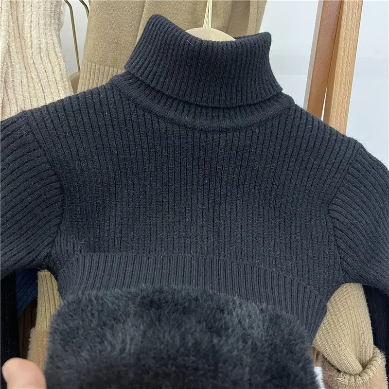 White Velvet Turtleneck Sweater for Boys Girls