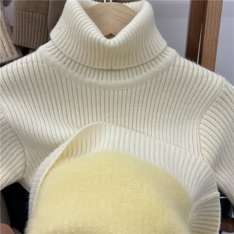 White Velvet Turtleneck Sweater for Boys Girls