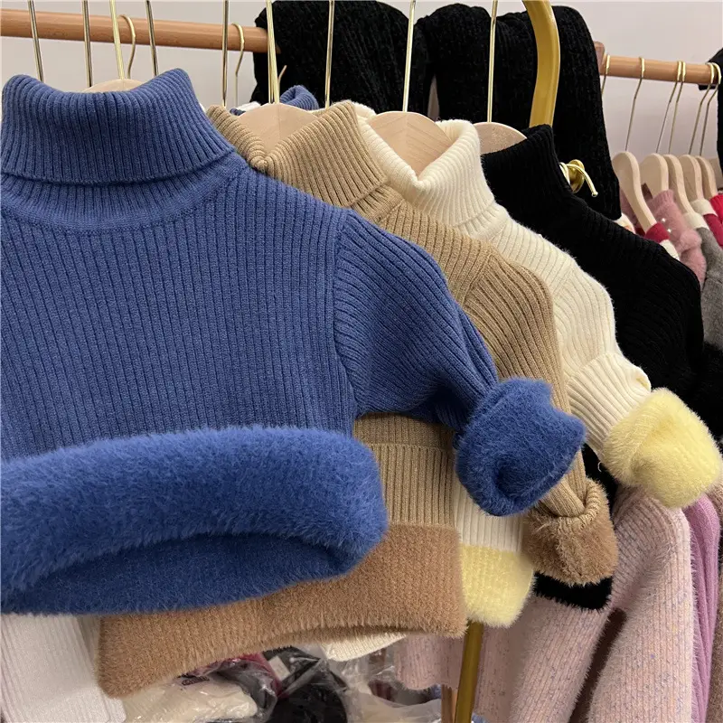 White Velvet Turtleneck Sweater for Boys Girls