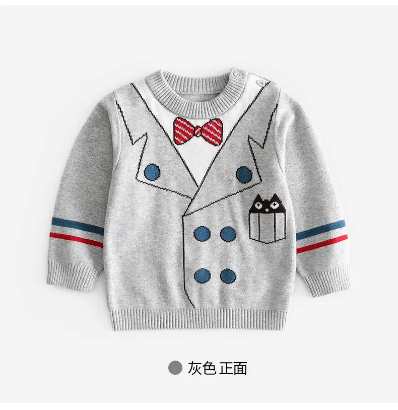 Kids Knitted V-Neck Top Blue with Bow & Cat Design — feature 10