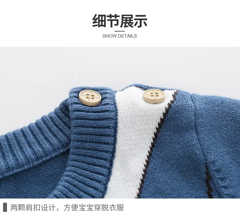 Kids Knitted V-Neck Top Blue with Bow & Cat Design — feature 11