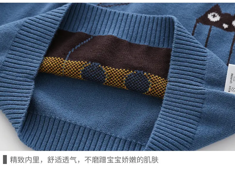 Kids Knitted V-Neck Top Blue with Bow & Cat Design — feature 13
