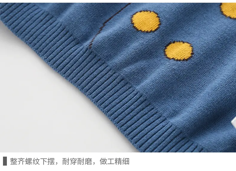 Kids Knitted V-Neck Top Blue with Bow & Cat Design — feature 14