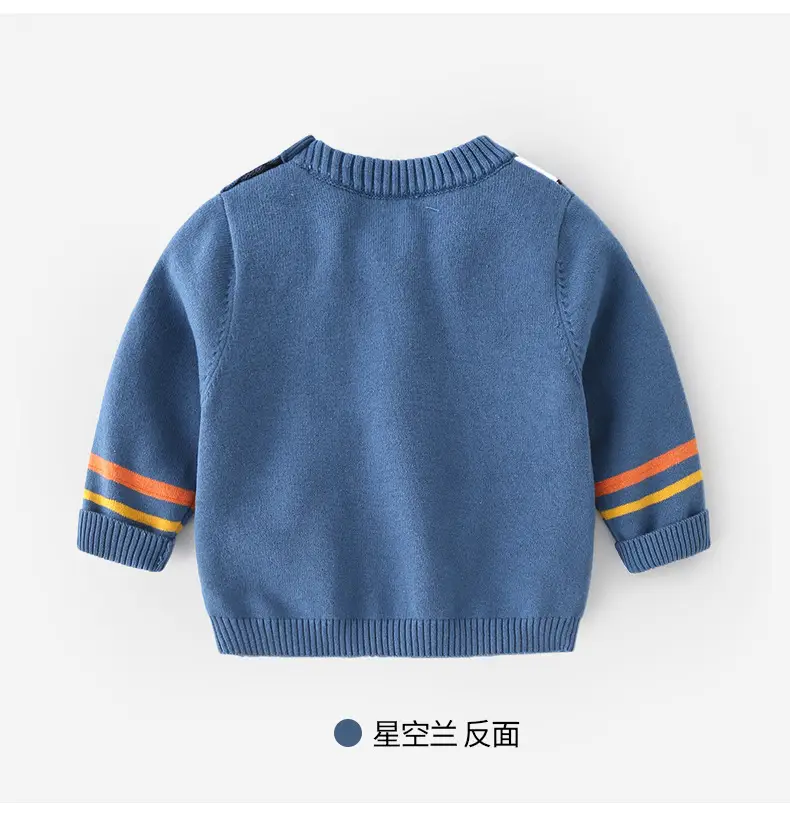 Kids Knitted V-Neck Top Blue with Bow & Cat Design — feature 9