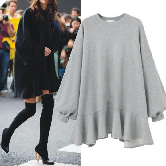 Grey Ruffled Sleeveless Women's Sweater Set with Backpack - Image 3